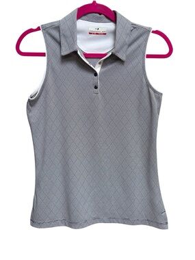 Grand Slam Women's Sleeveless Polo Tank - Gray with Diamond Print Size S